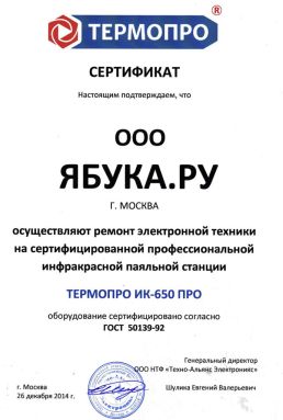 Ябука Сертификат Термопро